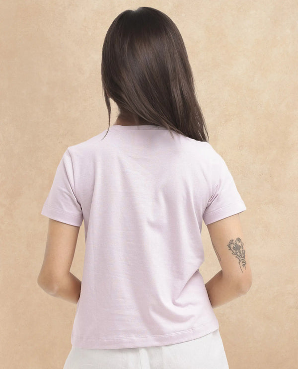 Rareism Women Hanna Pastel Pink Cotton Poly Fabric Short Sleeve Crew Neck Solid T-Shirt