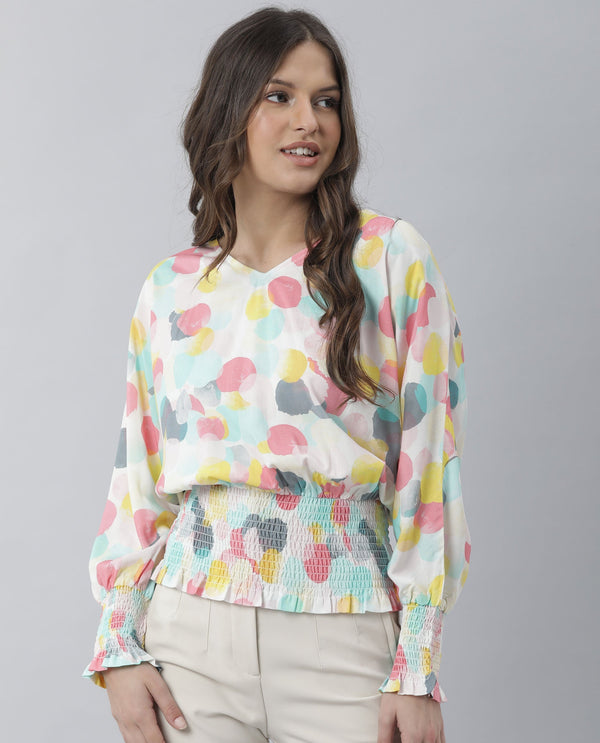 Rareism Womens Hanson Pink Top Viscose Fabric Regular Fit Full Sleeve V Neck