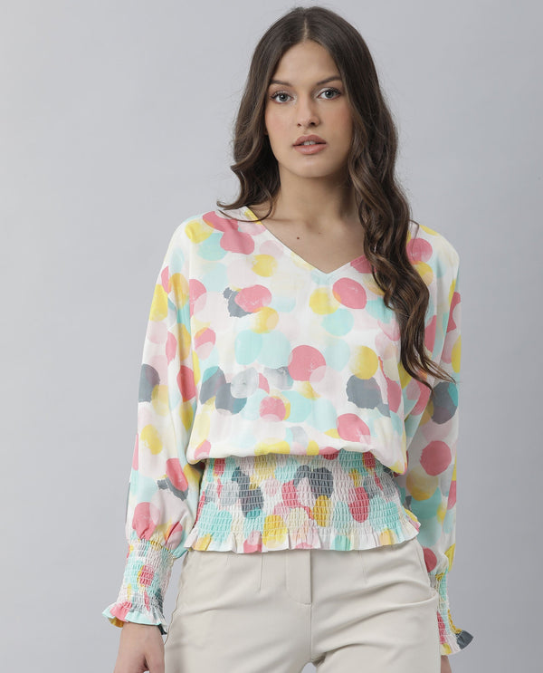 Rareism Womens Hanson Pink Top Viscose Fabric Regular Fit Full Sleeve V Neck