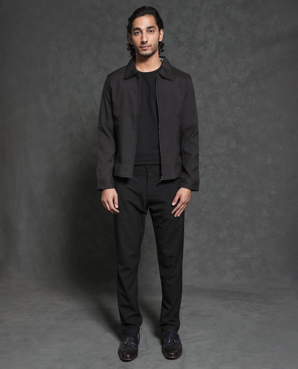 Rare Rabbit Men's Harbin Black Broad Collar Jacquard Jacket
