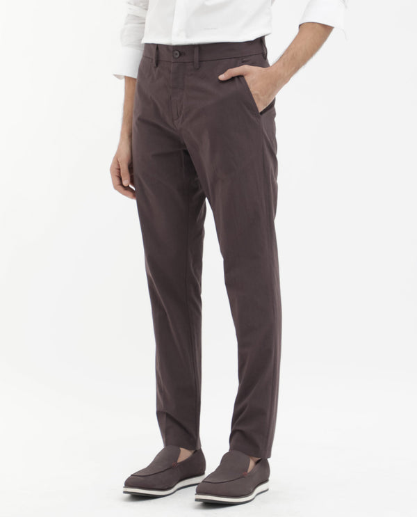 Rare Rabbit Mens Harlow Brown Cotton Fabric Regular Fit Mid Rise Seersucker Trousers