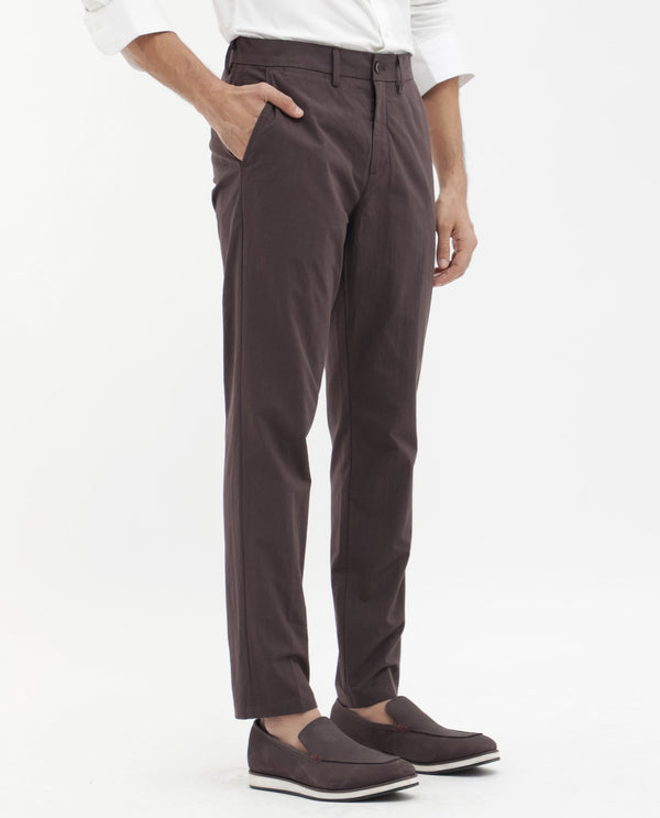 Rare Rabbit Mens Harlow Brown Cotton Fabric Regular Fit Mid Rise Seersucker Trousers