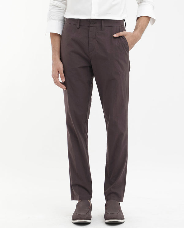 Rare Rabbit Mens Harlow Brown Cotton Fabric Regular Fit Mid Rise Seersucker Trousers