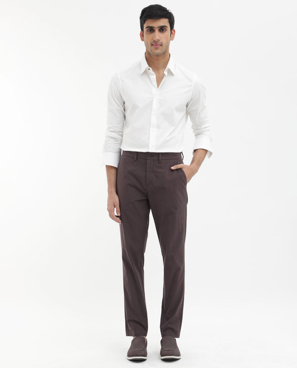Rare Rabbit Mens Harlow Brown Cotton Fabric Regular Fit Mid Rise Seersucker Trousers