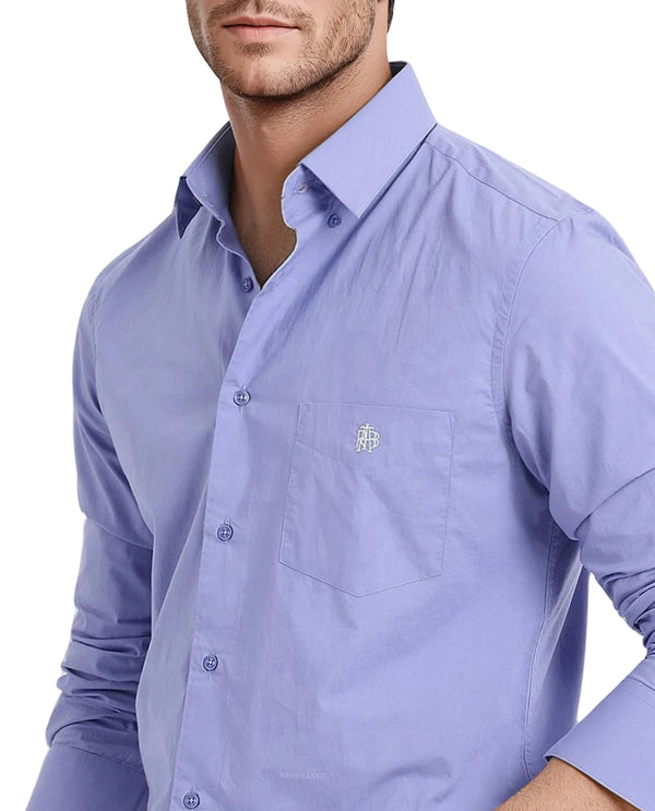 Rare Rabbit Men Harmin Dusky Purple Cotton Fabric Full Sleeve Regular Fit Embroidered Logo Plain Poplin Shirt