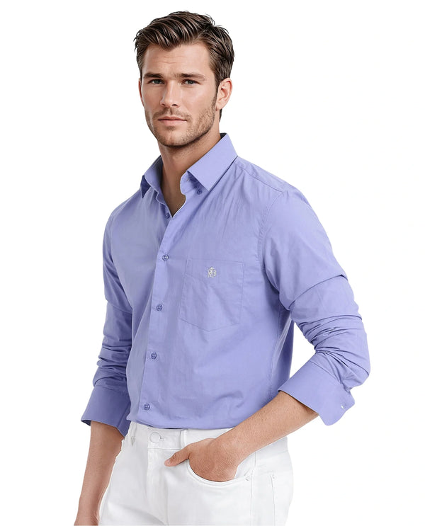 Rare Rabbit Men Harmin Dusky Purple Cotton Fabric Full Sleeve Regular Fit Embroidered Logo Plain Poplin Shirt