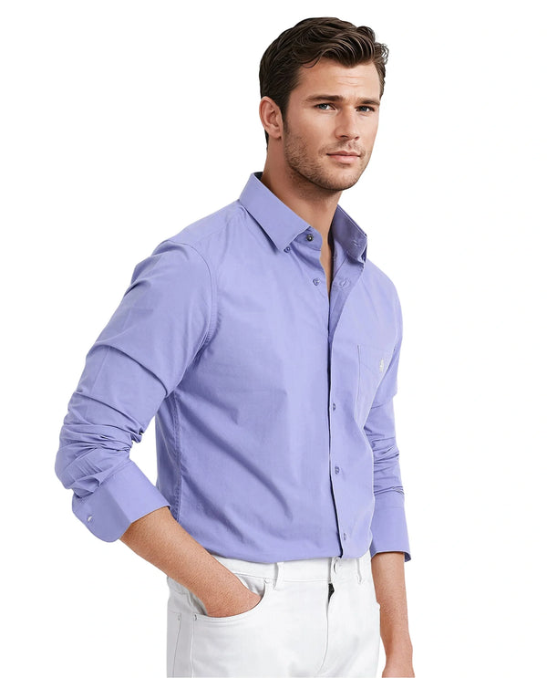 Rare Rabbit Men Harmin Dusky Purple Cotton Fabric Full Sleeve Regular Fit Embroidered Logo Plain Poplin Shirt