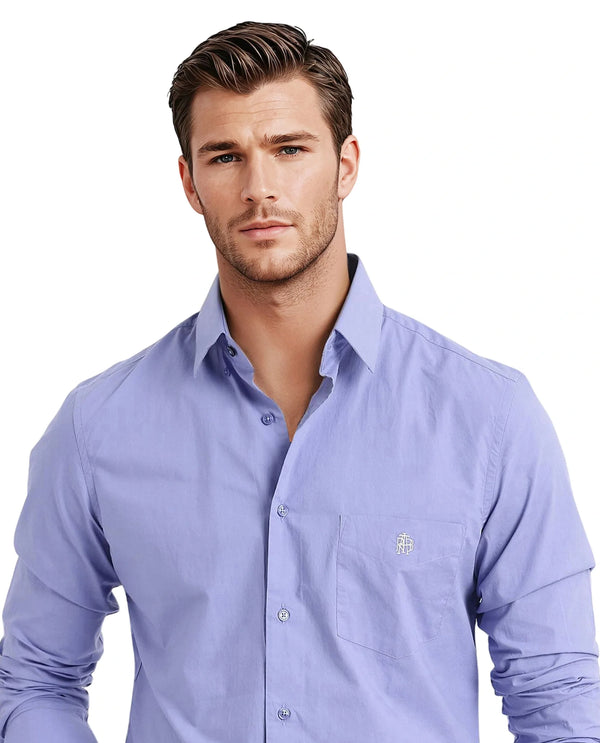 Rare Rabbit Men Harmin Dusky Purple Cotton Fabric Full Sleeve Regular Fit Embroidered Logo Plain Poplin Shirt