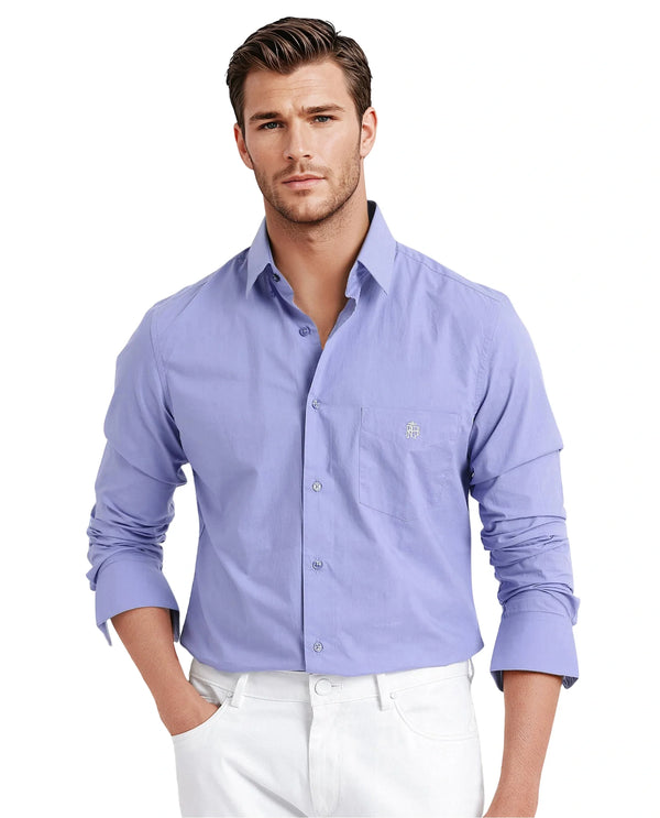 Rare Rabbit Men Harmin Dusky Purple Cotton Fabric Full Sleeve Regular Fit Embroidered Logo Plain Poplin Shirt