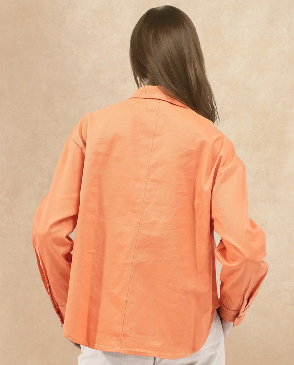 Rareism Women Harrila Orange Cotton Fabric Collared Neck Solid Regular Fit Shirt