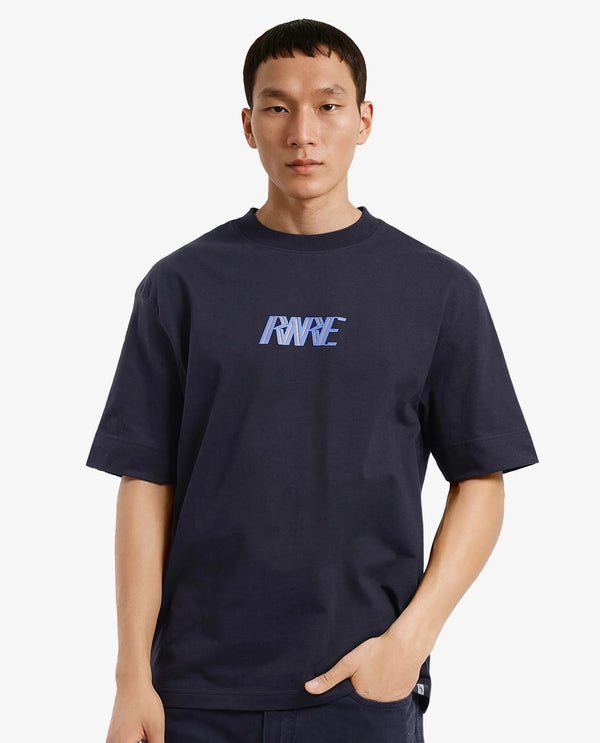 Rare Rabbit Men Harve Black Cotton Fabric Short Sleeve Crew Neck Boxy Fit Branding Print T-Shirt