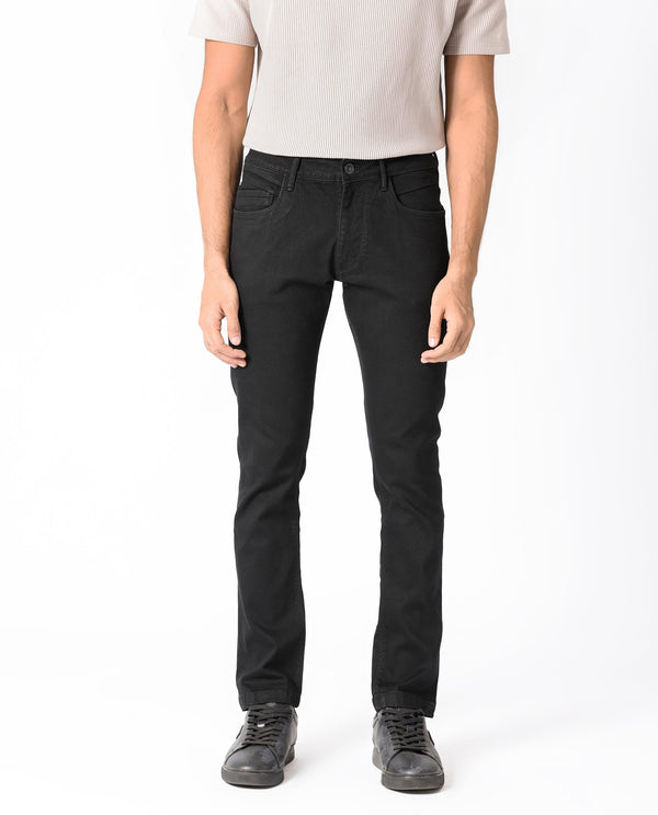 Rare Rabbit Men's Hawkins Black Rinse Wash Mid-Rise Slim Fit Jeans