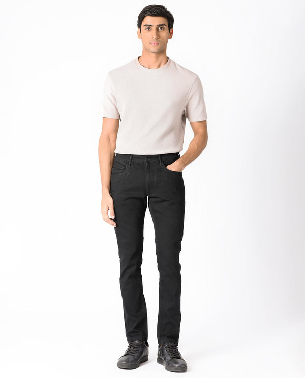 Rare Rabbit Men's Hawkins Black Rinse Wash Mid-Rise Slim Fit Jeans