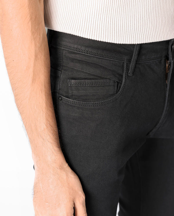 Rare Rabbit Men's Hawkins Black Rinse Wash Mid-Rise Slim Fit Jeans