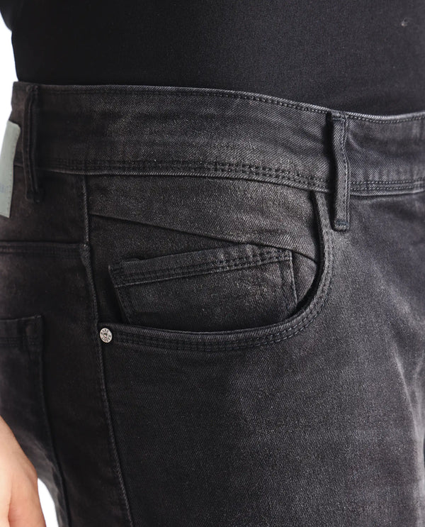 Rare Rabbit Men's Hawkins Grey Mid Wash Mid-Rise Slim Fit Jeans