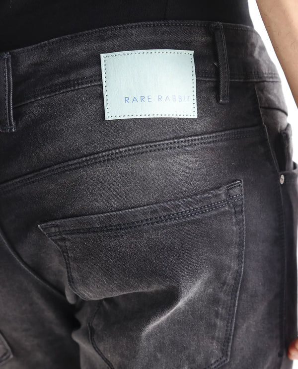 Rare Rabbit Men's Hawkins Grey Mid Wash Mid-Rise Slim Fit Jeans