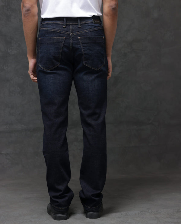 Rare Rabbit Men's Hayk Dark Blue Regular Fit Mid Rise Dark Wash With Cross Hatch Texture Jeans