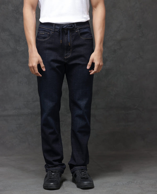Rare Rabbit Men's Hayk Dark Blue Regular Fit Mid Rise Dark Wash With Cross Hatch Texture Jeans