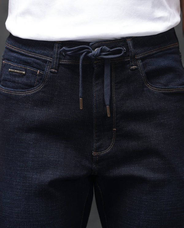 Rare Rabbit Men's Hayk Dark Blue Regular Fit Mid Rise Dark Wash With Cross Hatch Texture Jeans