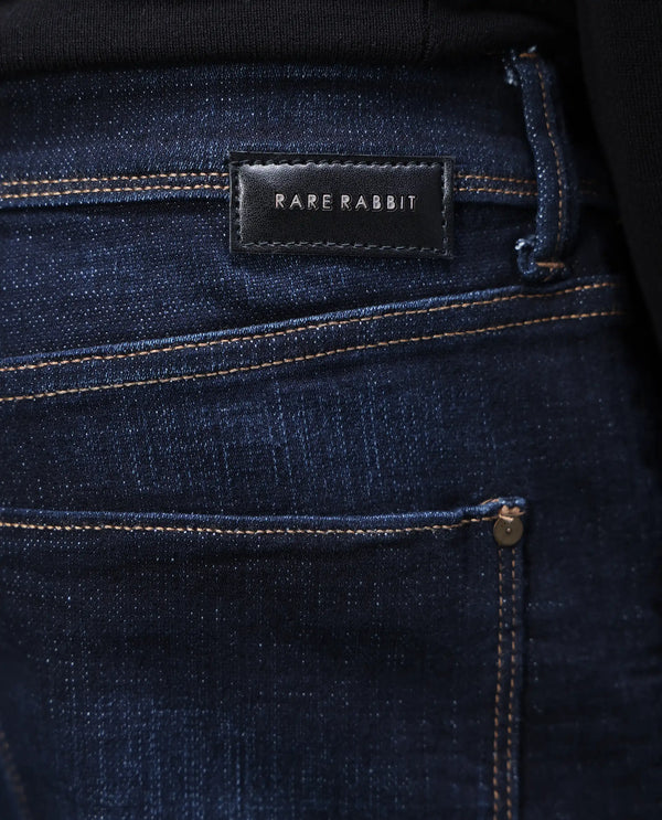 Rare Rabbit Men's Hayk Dark Blue Regular Fit Mid Rise Dark Wash With Cross Hatch Texture Jeans