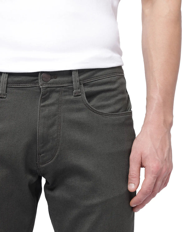 Rare Rabbit Men Hede Olive Cotton Spandex Fabric Slim Fit Plain Denim Pant