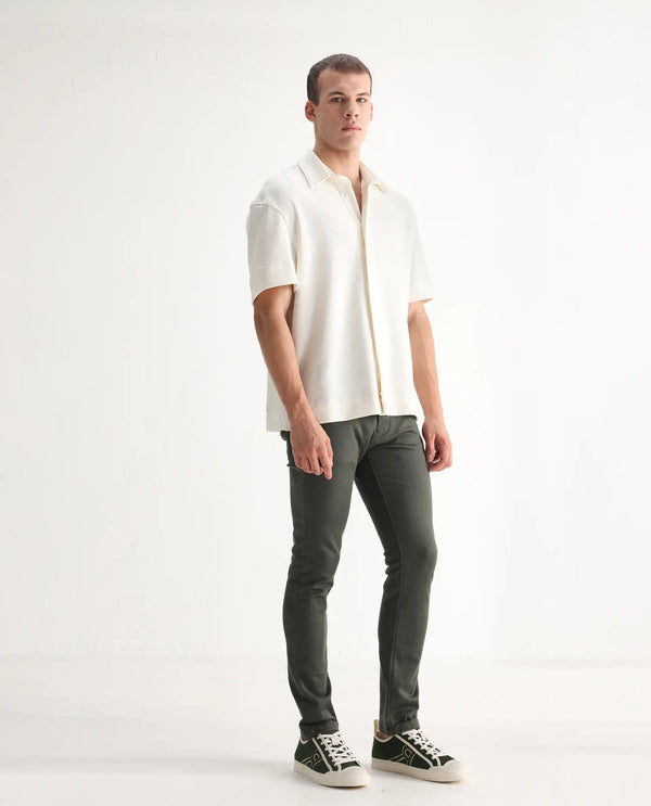 Rare Rabbit Men Hede Olive Cotton Spandex Fabric Slim Fit Plain Denim Pant