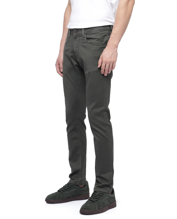 Rare Rabbit Men Hede Olive Cotton Spandex Fabric Slim Fit Plain Denim Pant