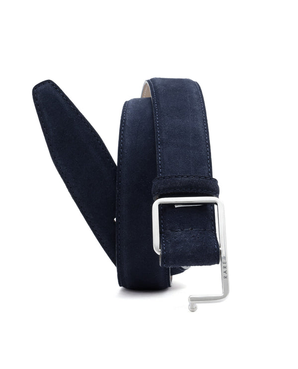 Rare Rabbit Men's Hedvig Blue Non Reversible Suede Leather Belt
