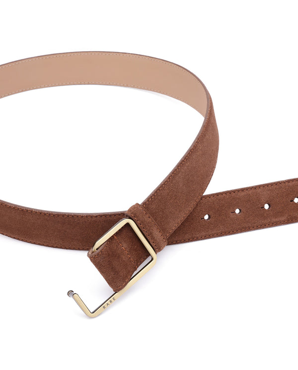 Rare Rabbit Men's Hedvig Brown Non-Reversible Push Ball Pin Buckle Suede Leather Belt