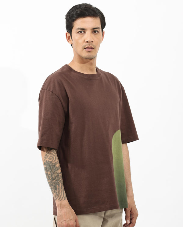 Rare Rabbit Articale Men's Heimer Brown Cotton Polyester Fabric Crew Neck Oversized Fit Knit Botanical Print T-Shirt
