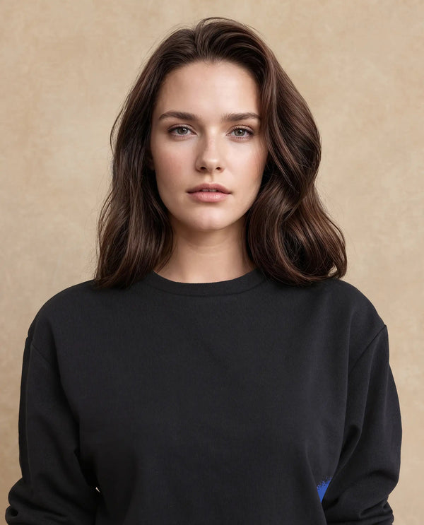 Rareism Women Herf Black Cotton Fabric Full Sleeve Relaxed Fit Plain Sweatshirt