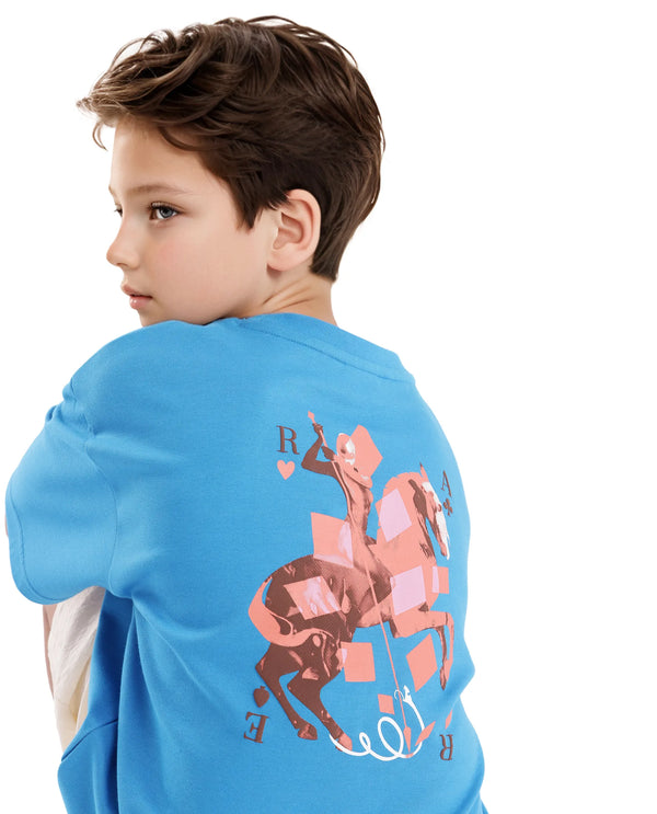 Rare Ones Kids Herm Flouroscent Blue Cotton Poly Short Sleeve Crew Neck Hd And Cmyk Print T-Shirt