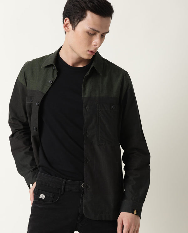 Rare Rabbit Men's Corbin Primary Green Two-Tone Regular Collar Jacket