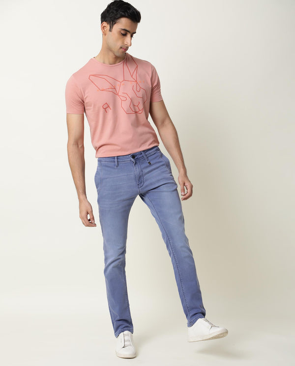 Rare Rabbit Men's Lojas Light Blue Mid Wash Mid-Rise Slim Fit Jeans