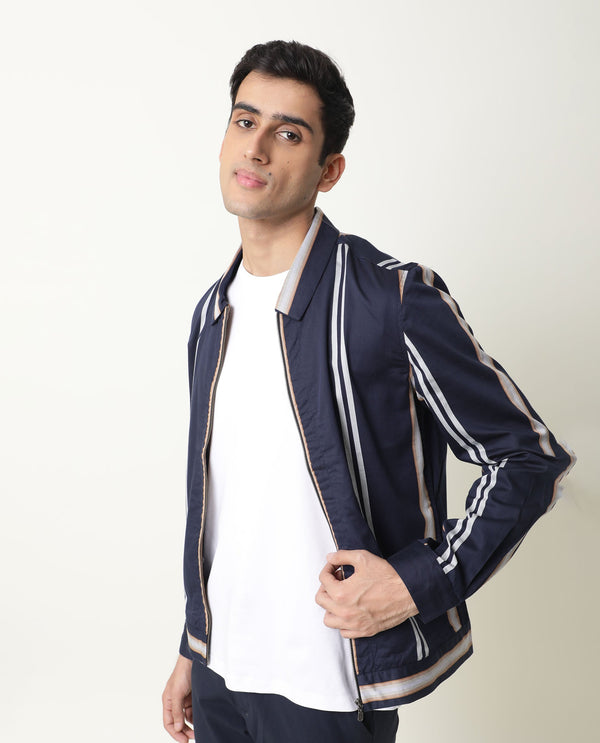 Rare Rabbit Men'S Hono Navy Jacket Cotton Fabric Full Sleeves Slim Fit