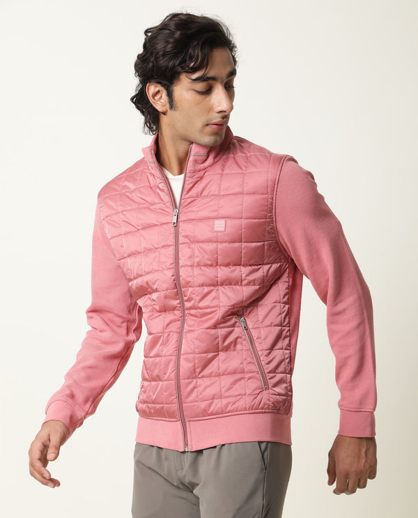 Rare Rabbit Men's Kneto Primary Pink Plain High Neck Puffer Jacket
