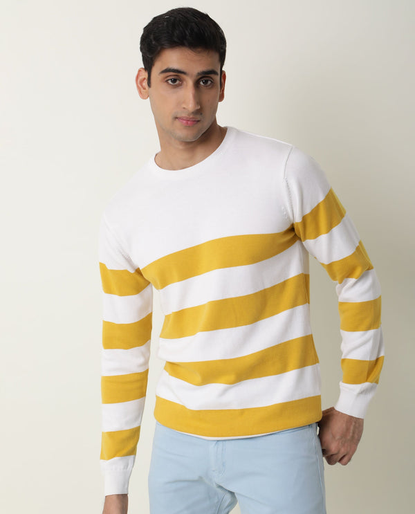 Rare Rabbit Marri Primary Yellow Sweater Cotton Fabric Full Sleeve Round Neck Slim Fit