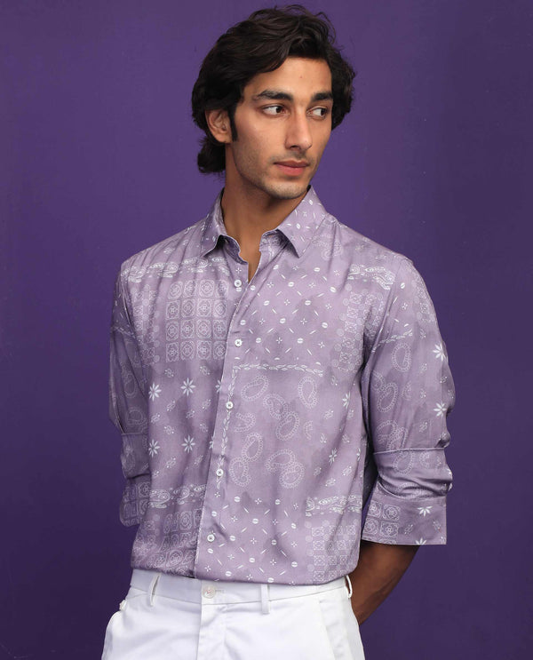 RARE RABBIT MEN'S KAYDEN PASTEL PURPLE SHIRT VISCOSE FABRIC FULL SLEEVES SLIM FIT