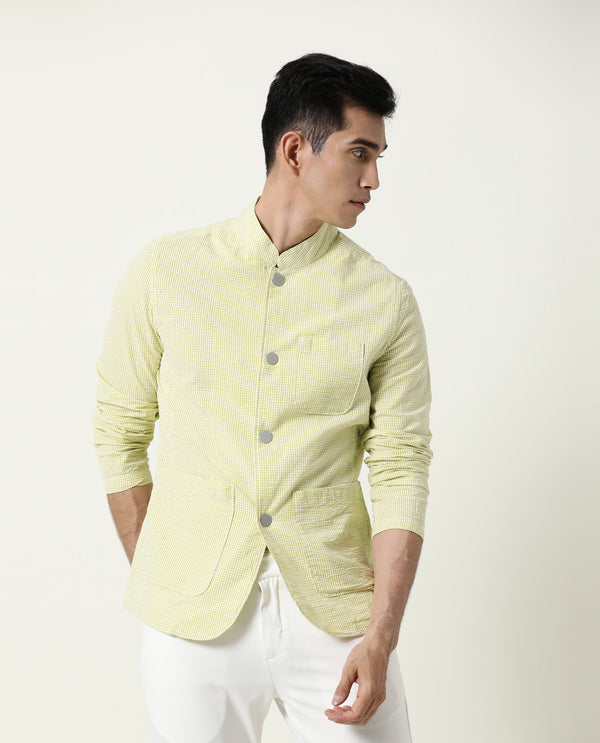 Rare Rabbit Men's Gin Olive Mandarin Collar Checkered Jacket
