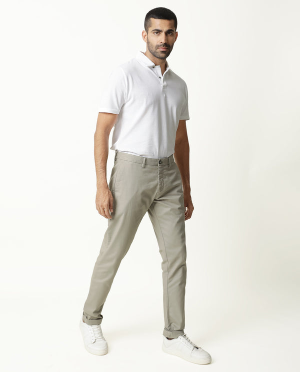 Rare Rabbit Men's Jude Grey Cotton Polyester Fabric Mid-Rise Slim Fit Twill Stretch Trousers