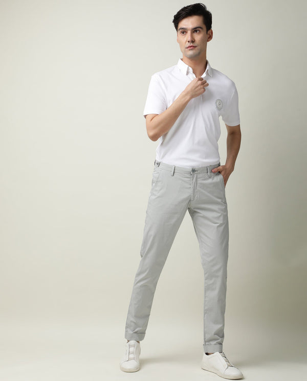 Rare Rabbit Men's Maxims Grey Mid-Rise Slim Fit Polka Dot Trousers