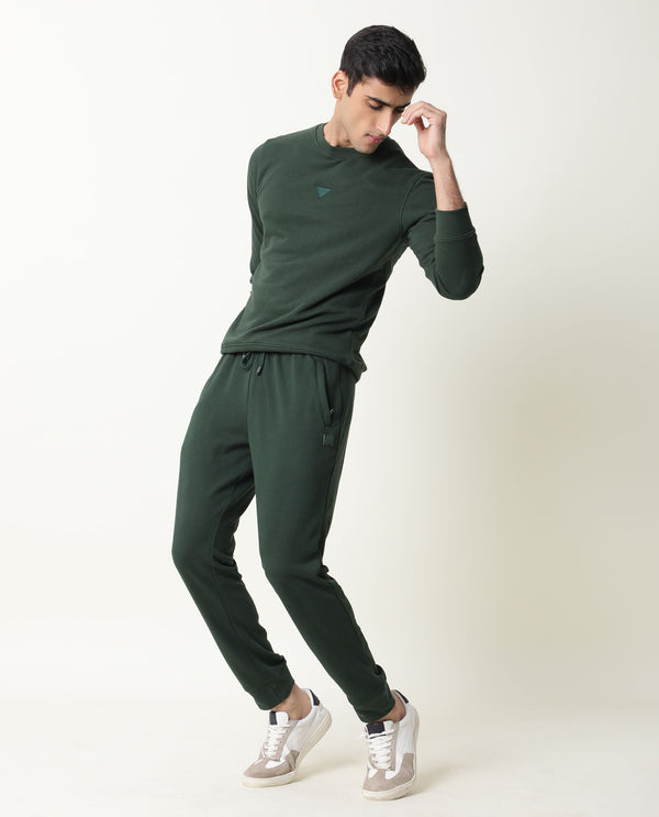 Rare Rabbit Arvon Dark Green Track Pant Cotton Poly Fabric Slim Fit Drawsting Closure