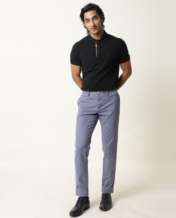 Rare Rabbit Men's Clovey Grey Cotton Fabric Button Closure Mid Rise Slim Fit Trousers