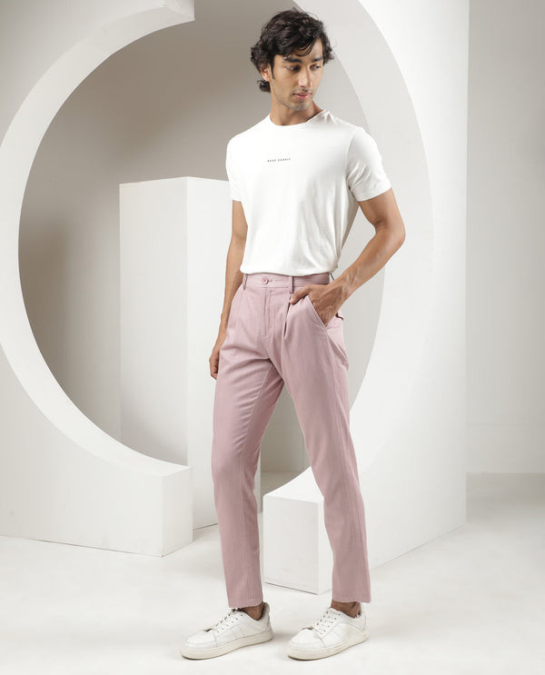 Rare Rabbit Men's Lyte Pink Solid Mid-Rise Regular Fit Lightweight Trouser