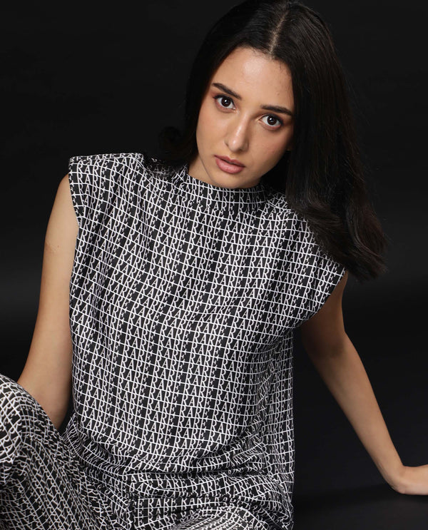 Rareism Womens Remont Black Top Modal Satin Fabric Regular Fit Sleeveless High Neck