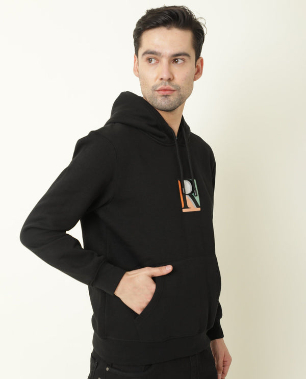 Rare Rabbit Rouyza Primary Black Sweatshirt Cotton Poly Fabric Full Sleeve Hoodie Slim Fit
