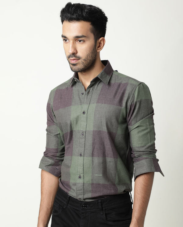Rare Rabbit Men'S Edd Green Shirt Cotton Fabric Collared Neck Full Sleeves Button Closure Slim Fit