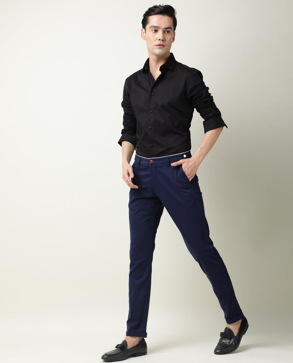 Rare Rabbit Men's Trews-22 Dark Blue Solid Mid-Rise Regular Fit Trouser