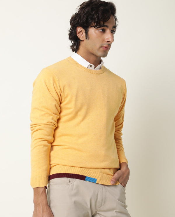 RARE RABBIT JODY PRIMARY YELLOW SWEATER COTTON FABRIC FULL SLEEVE ROUND NECK SLIM FIT