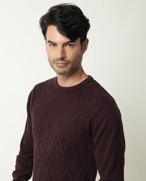 Rare Rabbit Men'S Cable Brown Sweater Cotton Fabric Full Sleeves